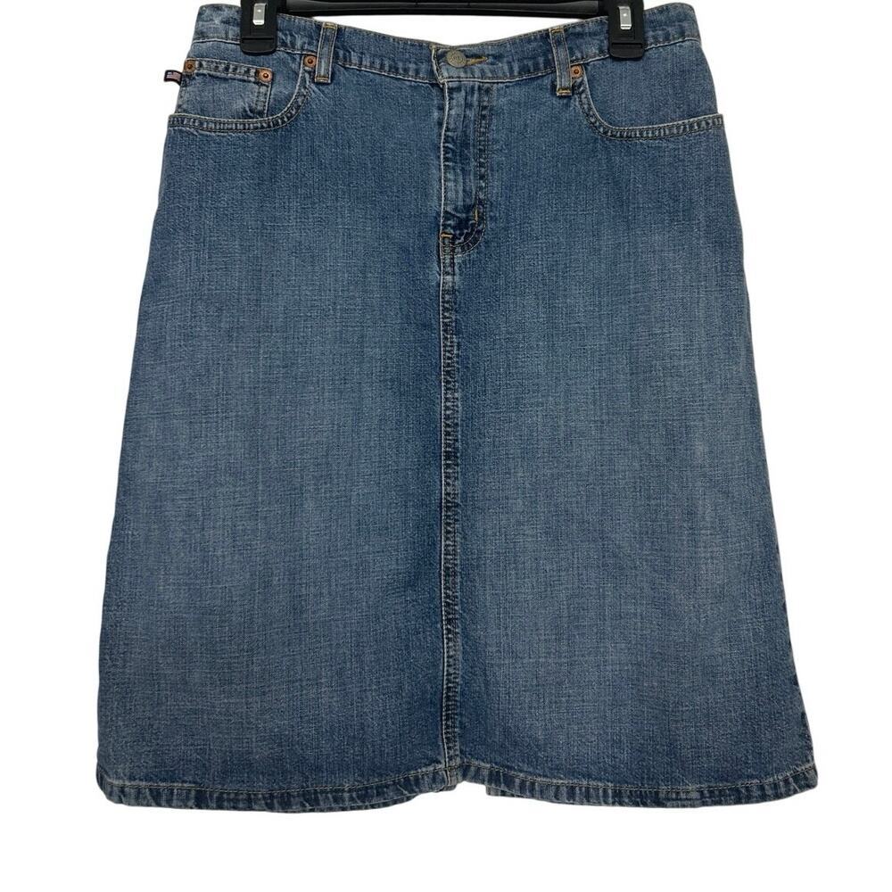 Polo Jeans Co Ralph Lauren Denim Skirt Y2K Straight Back Slit Knee Length 4